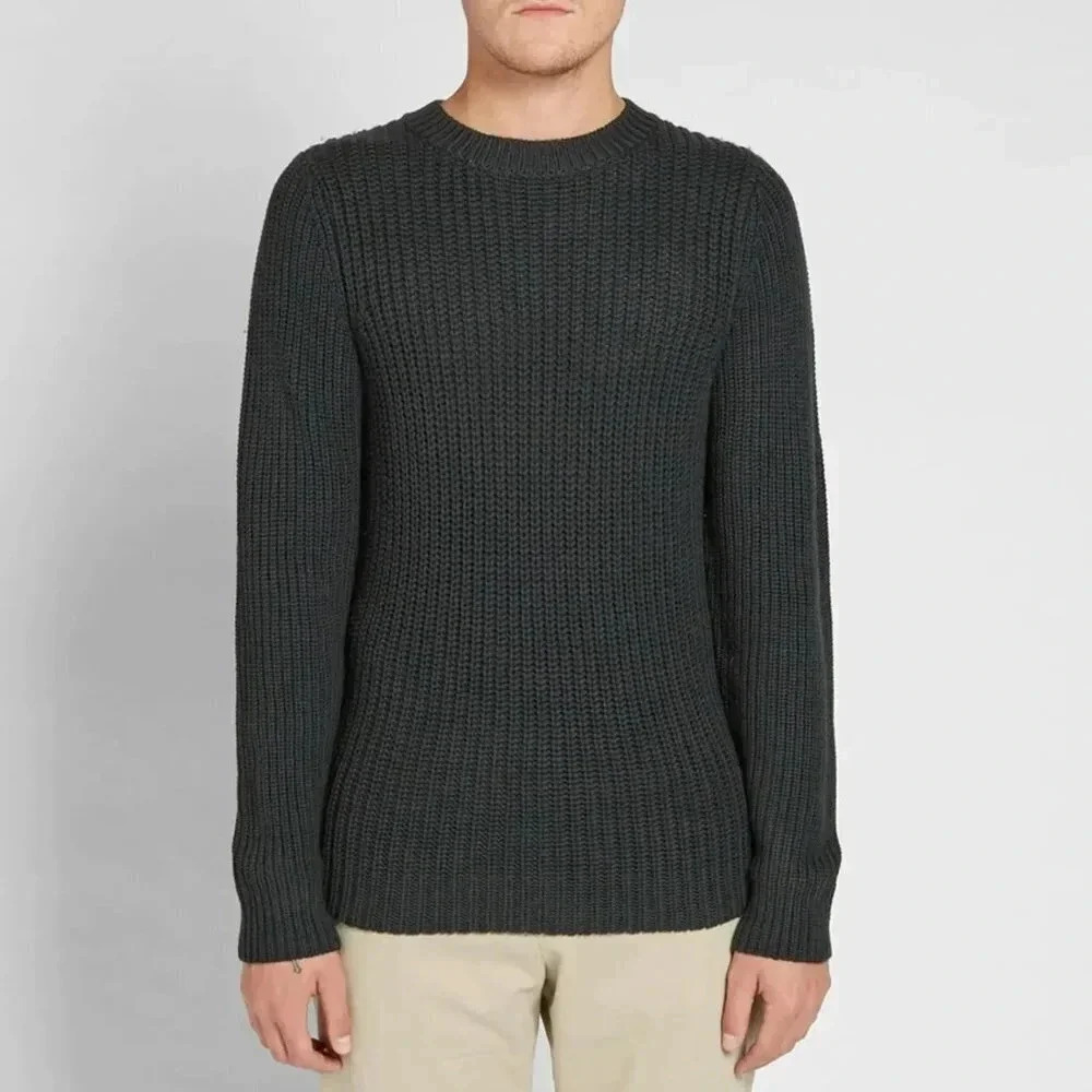 A.P.C. Men's Berger 100% Merino Wool Military Khaki Green Rib Knit Sweater XXL